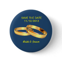 Save the date golden wedding rings pins