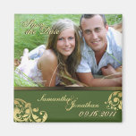 Save the Date Green & Gold Shimmer Floral Magnet