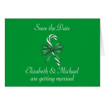 Save the Date - Green/White Striped Candy Cane [a] Greeting Card