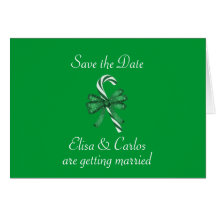 Save the Date - Green/White Striped Candy Cane [b] Greeting Cards