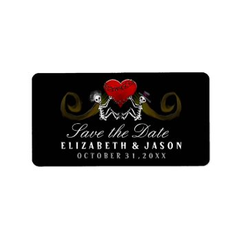 Save The Date - Halloween Skeletons & Heart Label Address Label by juliea2010 at Zazzle
