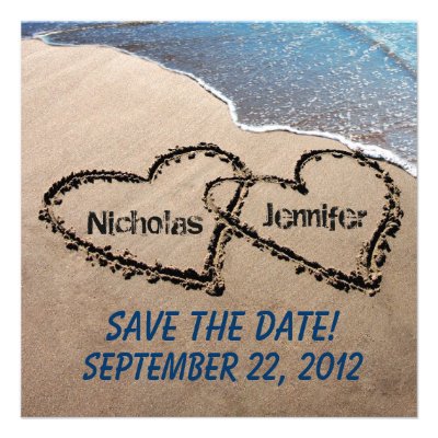 Save The Date Hearts In Sand Wedding Invitation