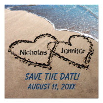 Save The Date Hearts In Sand Wedding Invitation invitations