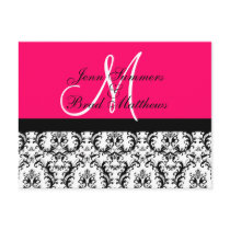 Save the Date Hot Pink Monogram Damask Card Post Card