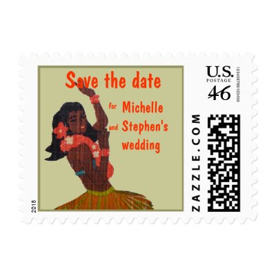 Save the Date Hula Dancer Hawaiian Wedding Postage Stamps