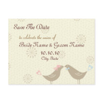 Save The Date Kissing Birds Wedding Postcard