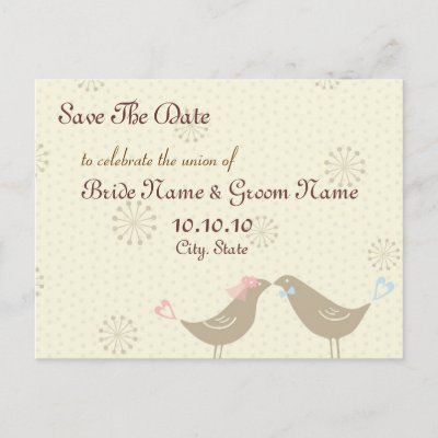 Save The Date Kissing Birds Wedding Postcard by EuphorianChic