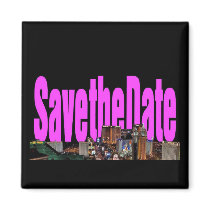 Save the Date Las Vegas Strip Pink Magnet