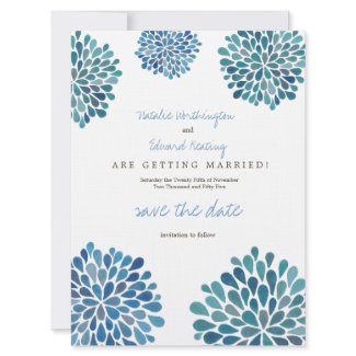 Save the Date Linen Blue Flower Petal Blooms Announcements