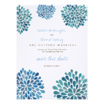 Save the Date Linen Blue Flower Petal Blooms Announcements