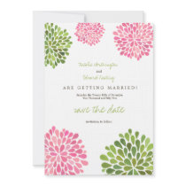 Save the Date Linen Pink & Green Flower Blooms Custom Announcements