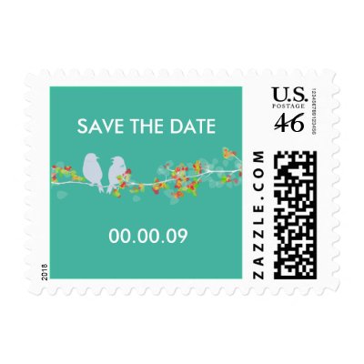 Save the Date lovebirds postage stamps