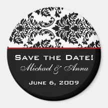 Save The Date Magnet Baroque Black and Red