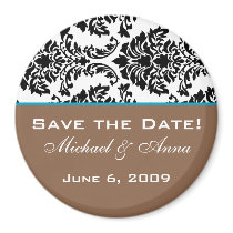 Save The Date Magnet Baroque Brown Aqua Blue