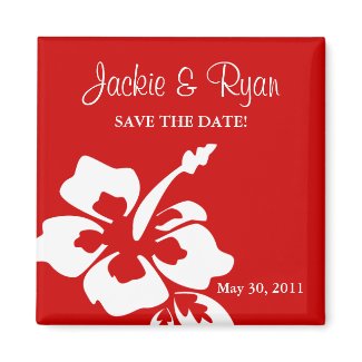 Save the Date Magnet Beach Wedding Hibiscus Red magnet