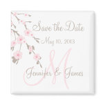 Save the Date Magnet Cherry Blossoms with Monogram