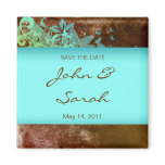 Save the Date Magnet floral grunge blue brown
