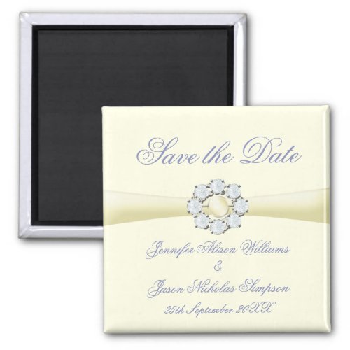 Save the Date Magnet Ivory with Pearl & Diamond magnet