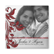 Save the Date Magnet Photo Red Sparkle magnet