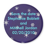 Save the date magnet, snowflakes on navy blue
