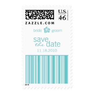 Save The Date Med Postage-Modern Stripes Blue stamp