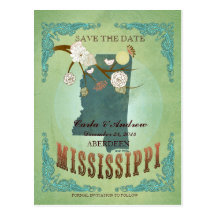 Save The Date - Mississippi Map With Lovely Birds Postcard