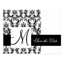 Save the Date Monogram Damask Wedding Card Post Cards