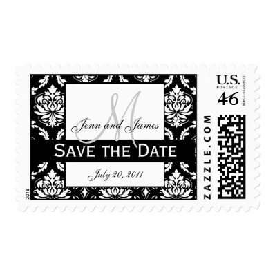 Save the Date Monogram Damask Wedding Stamp