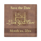 square_magnet - Vintage Monogram. Warm background is an image of handmade paper. Replace placeholder text to personalize.