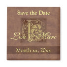square_magnet - Vintage Monogram. Warm background is an image of handmade paper. Replace placeholder text to personalize.