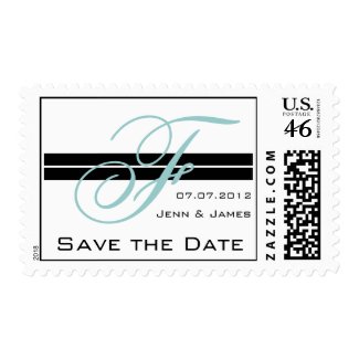 Save the Date Monogram Names Black Blue Postage stamp
