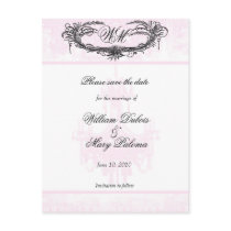 Save the Date Monogram Pink Chandelier and Damask postcards