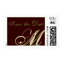Save the Date Monogram Postage Stamp Brown