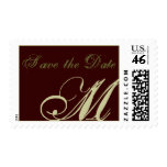 Save the Date Monogram Postage Stamp Brown