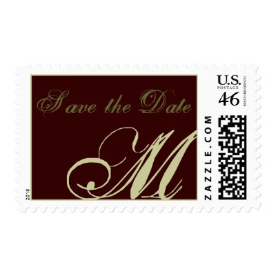 Save the Date Monogram Postage Stamp Brown