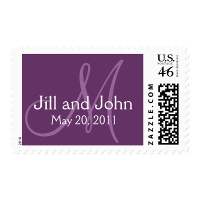 Save the Date Monogram Purple Wedding Postage by MonogramGalleryGifts