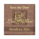 square_magnet - Vintage Monogram. Warm background is an image of handmade paper. Replace placeholder text to personalize.