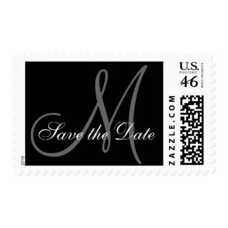 Save the Date Monogram Wedding Black USPS Postage stamp