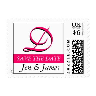 Save the Date Monogram Wedding Hot PinkPostage stamp