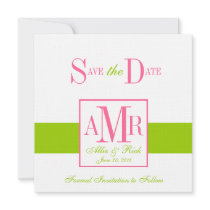 Save the Date Monograms for Weddings Green Pink Custom Invitation