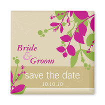 SAVE THE DATE :: nature - gold fern fuschia magnets