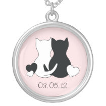 Save the date  necklace, cat, kitten, pink heart.