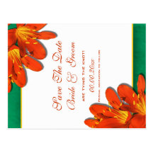 "Save the date" orange green wedding flower Postcard