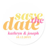 Save the date orange pink wedding engagement seals stickers