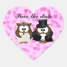 save the date owl heart sticker