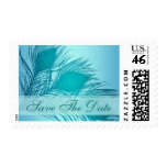 Save the date Peacock text banner postage stamps