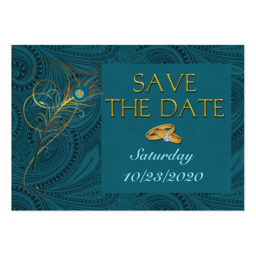 Save the Date Peacock Wedding Cubby Mini Cards Business Card Templates (front side)