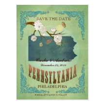 Save The Date- Pennsylvania Map With Lovely Birds Post Cards