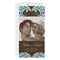 Save the Date Photo Card Antique Rose Brown Blue