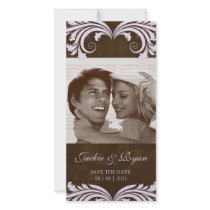 Save the Date Photo Card Antique Rose Brown Purple